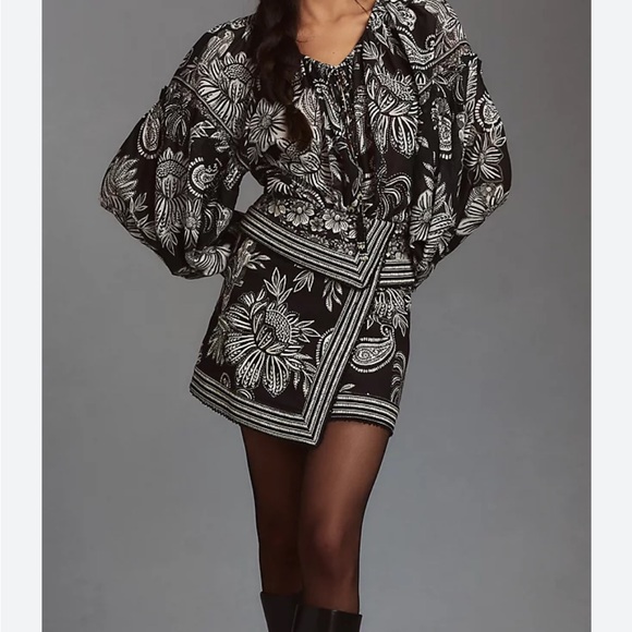 Farm Rio Paisley Bloom Fold Over Waist skirt black and white Size 24 - Picture 9 of 10